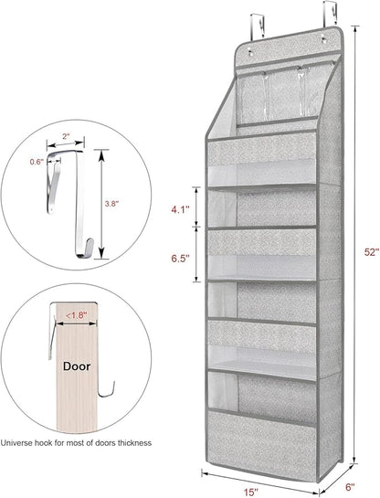 Univivi 5-Shelf Door Storage Over Door Hanging Organizer with 4 Large Pockets and 3 Small PVC Pockets Nursery Closet Cabinet Wall Mount Hanging Storage Organizers for Baby Nursery (Grey Pattern)