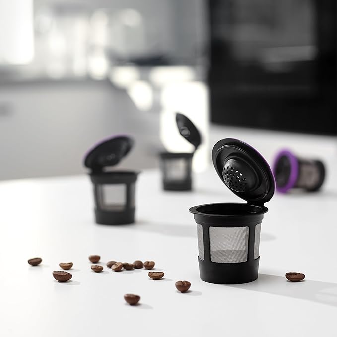4 Black Reusable K Cups for Keurig Coffee Makers - BPA Free Refillable Kcups Coffee Filters for 1.0 and 2.0 Keurig Brewers