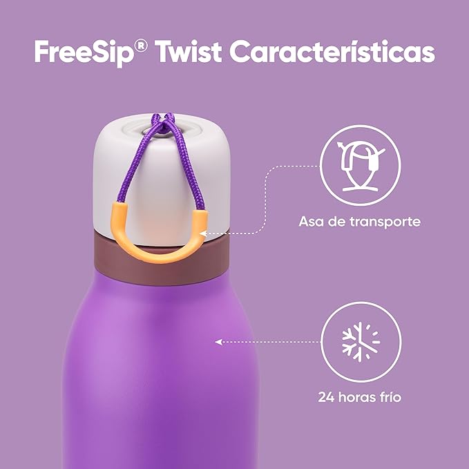 Owala FreeSip Twist Insulated Stainless Steel Water Bottle with Straw for Sports and Travel, BPA-Free, 24-oz, Purple/Purple (California Grapevine)