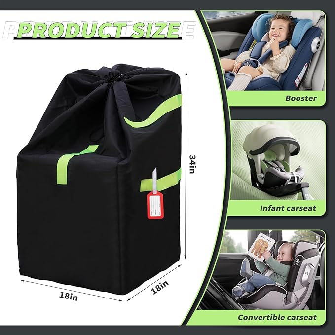 Waterproof Car Seat Travel Bag, Suitable for Airplane and Air Travel, Durable Cushioned Backpack Design, Suitable for Strollers, Height Increasing Seats, Convertible Seats, with 1 Luggage Tag