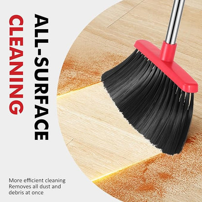 NACENA Heavy Duty Broom, 55 Inch Long Handle Outdoor Large Angle Brooms, Commercial Broom for Sweeping Indoor, for Home Garage Kitchen Office Courtyard Lobby Patio Lawn Concrete, 2 Pack (Black&Red)