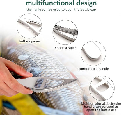 3Pcs Fish Scaler Remover, Fish Scaler Brush, Stainless Steel Fish Cleaning Kit Fish Scaler Fish Skin Graters Cleaning Peeler Scaler Scraper with Bottle Opener for Kitchen Fish Scales Removing Peeling