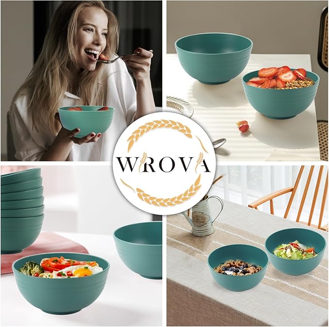 Wrova Wheat Straw Bowl Sets,8 PCS Unbreakable Cereal Bowls 26 OZ,Microwave and Dishwasher Safe Bowls,Kids Bowl suitable for cereal,salad,snack and soup (Green)