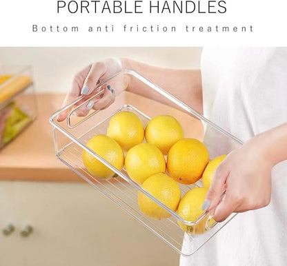 6 Pack Refrigerator Organizer Bins,3 Sizes Clear Pantry Storage with Handles and 30 PCS Plastic Bags for Fridge, Freezer, Shelves, Drawer, Bins, Snack Organizer for Home & Kitchen