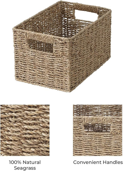 StorageWorks Wicker Storage Basket for Organizing, Medium Seagrass Storage Baskets with Built-in Handles for Pantry, Shelves,2-Pack