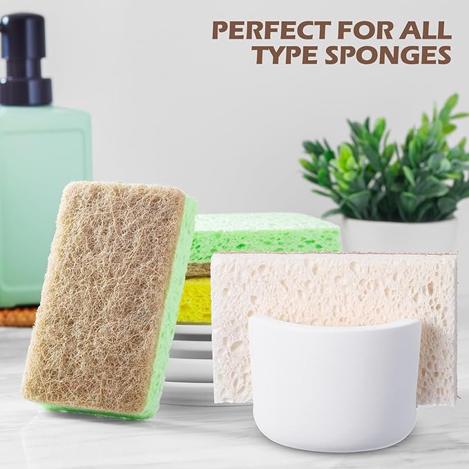 Geelin 2 Pack Diatomite Stone Sponge Holder for Kitchen Sink Absorbent Sponge Drying Rack Dish Organizer Kitchen Accessories Sink Tray(White)