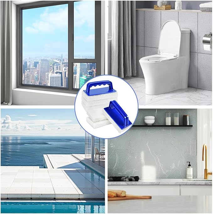 YoleShy Shower Scrubber Non-Scratch Bathtub Scrubber Heavy Duty Scrub Pad with Handle for Bathroom Tile Bathtubs Shower Tile Sink Pool Tile Spas (Blue)