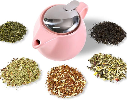 Small Ceramic Teapot With Stainless Steel Infuser, Heat Resistant, Perfect Tea Maker, Pink Teapot 350ml/12.0oz