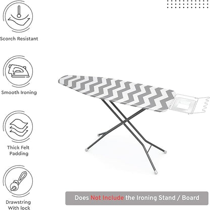Encasa XO Ironing Board Cover and Pad 49"x18" - Thick 3mm Felt Padding, Drawstring Tightening & Lock, Easy Fit, Scorch & Stain Resistant, Fits Wide Ironing Board - Zig Zag