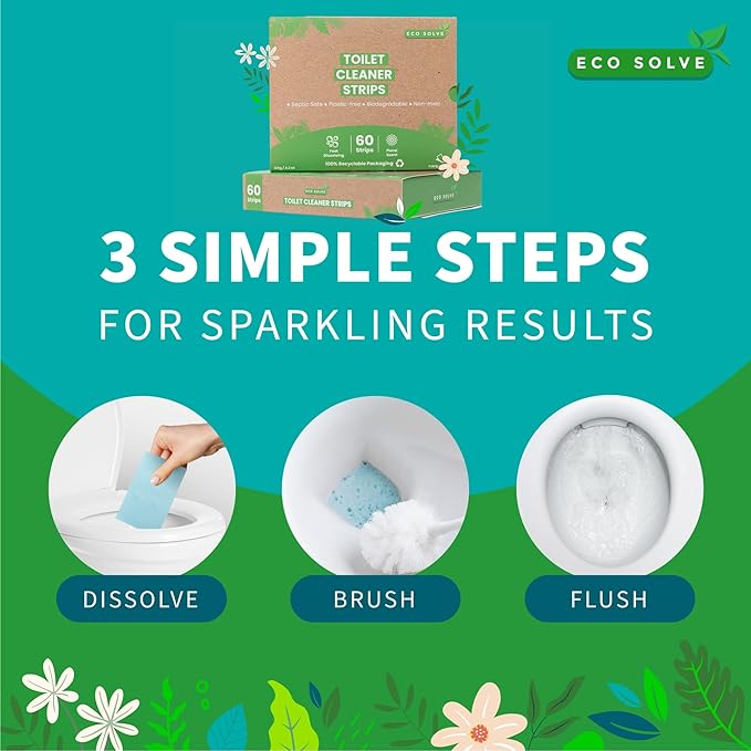 Toilet Bowl Cleaner Strips, Eco-friendly, Non-toxic, Septic Safe, Removes Odors & Stains, Plastic-free, Natural Toilet Bowl Cleaner for Quick and Easy Cleaning, Toilet Fresheners (180 count)