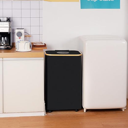 Recycling Bin for Kitchen, Indoor Home Recycle Bins with Wheel, 29 Gallons Large Recycling bin with 2 Removeable Reusable Inner Bags, for Bottles Cans Glass Plastice Cartons(Black)