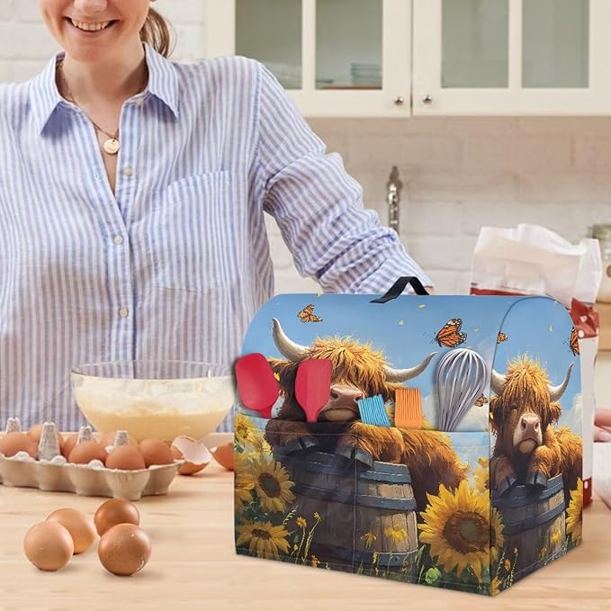 Kitchen Aid Stand Mixer Covers Highland Cow Sunflower Kitchen Appliance Dust Covers Protective Compatible with 4.5-5 Quart Kitchen Aid Stand Mixer