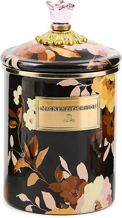 MACKENZIE-CHILDS Enamel Canister, Kitchen Storage Container with Lid, Medium, Wild Rose Brown