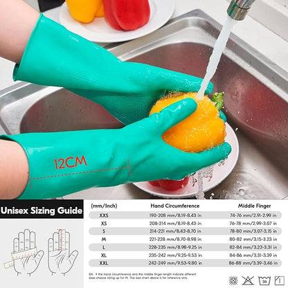 Vgo... 3-Pairs Reusable Household Gloves, Rubber Dishwashing gloves, Extra Thickness, Long Sleeves, Kitchen Cleaning, Working, Painting, Gardening, Pet Care (Size XL, Green, HH4601)