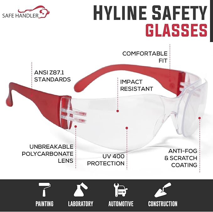 SAFE HANDLER Hyline Anti-Fog Color Safety Glasses Variety, Impact Resistant, Polycarbonate, Anti-Scratch