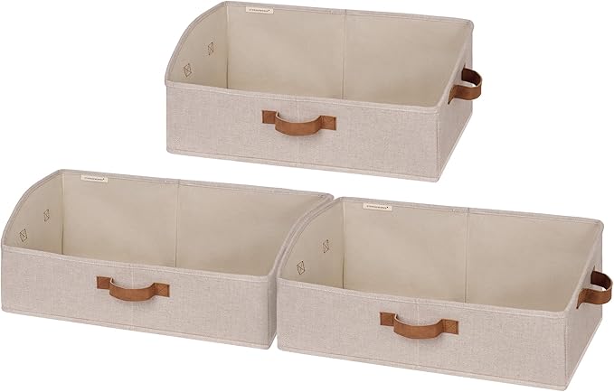 StorageWorks Closet Storage Bins, Trapezoid Organizer Box for Shelves, Fabric Clothes Bin, Foldable Organizing Baskets with Handles, Large, Brown and Beige, 3-Pack