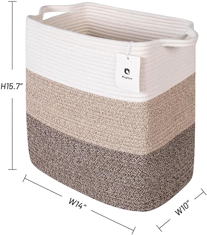 Medium and Large Woven Basket//With Handle, Used for Toys and Fabric Storage Basket used for Storing xl Storage Box, Decorative Storage Box Room(Gradient Brown, 14L*10W*15.7H)