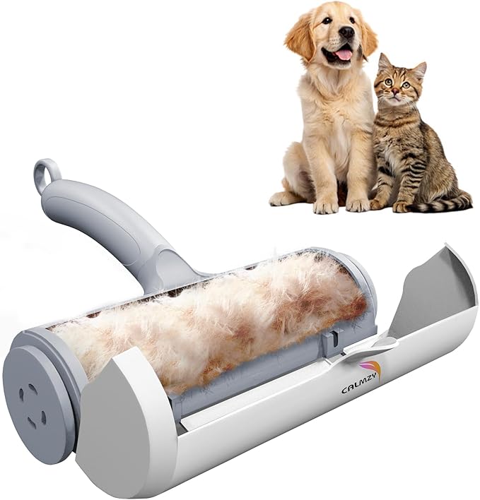 CALMZY Pet Hair Removal Tool, Reusable Lint Roller for Pet Hair, Dog Hair Remover Couch for Cleaning Rug, Carpet, Bed, Cat Hair Remover & Updated 2025, Pet Hair Remover Roller (Grey & White)