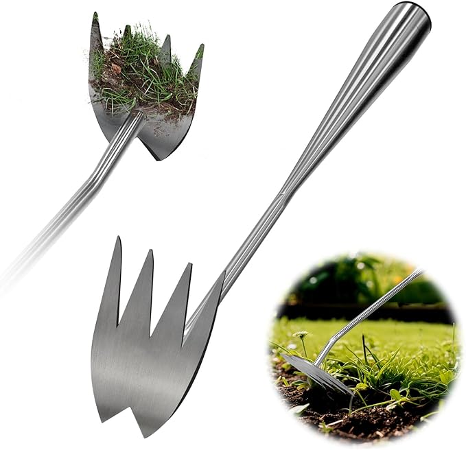 2025 Upgraded Weed Puller Tool, 4-Tooth Manganese Steel Manual Weeders, Portable Garden Weed Remover Tools for Vegetable Gardening Backyard Farm Planting & Weeding