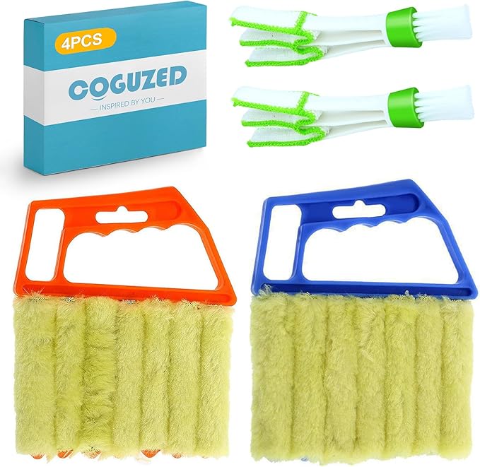CoguZed 4-Pack 7-Slat Window Blind Duster – Washable Mini Cleaner for Blinds, Shutters & AC Vents Compact Handheld Tool for Home & Office Use