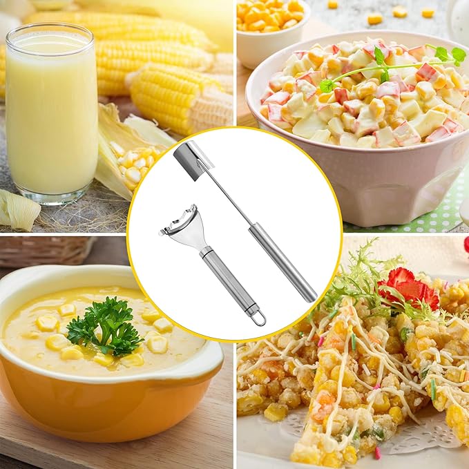 2 Pcs Corn Peeler Set with Long & Short Handle – Stainless Steel Corn Stripper Tools for Raw & Cooked Corn – Durable Kitchen Gadgets for Home, BBQ & Restaurant Use