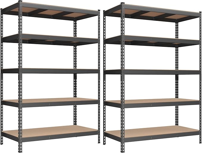 SONGMICS 5-Tier Storage Shelves, Load 2310 lb, Set of 2 Garage Storage, Boltless Assembly, Adjustable Shelving Unit, 23.6 x 47.2 x 70.9 Inches, for Study Shed Basement, Gray UGLR600G02