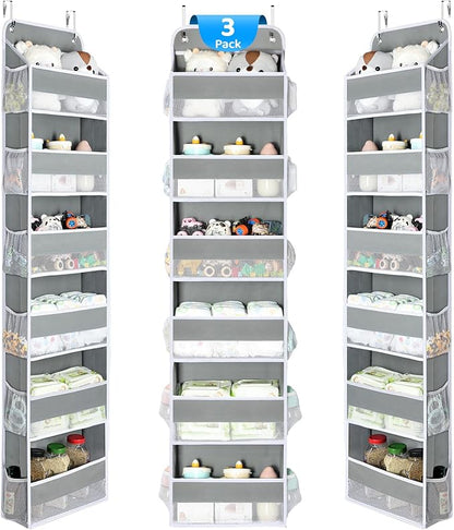 Yecaye 3 Pack Over The Door Organizer, 6-Tier Closet Door Hanging Organizer with 12 Mesh Pockets, Bathroom Organizers and Storage, Ultra Sturdy Large Capacity Over Door Storage Newborn Baby Essentials