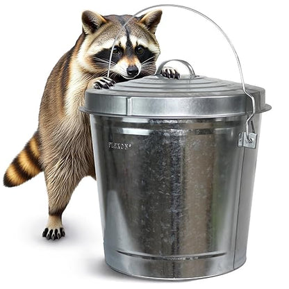 Plexon 10 Gallon Trash Can with Lid Outdoor Galvanized Metal Bucket with Locking Lid for Poultry Feed Bird Seed Storage Ash Garbage Trash Bin