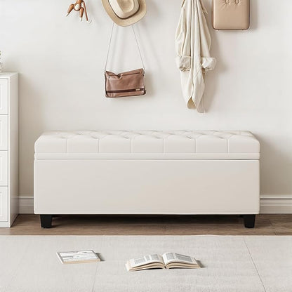 Maupvit Ottoman with Storage, Ottoman Bench with Lift Top, Upholstered Storage Bench with Hinged Lid, Bedroom Bench with Seating, Foot Rest Stool（Beige）