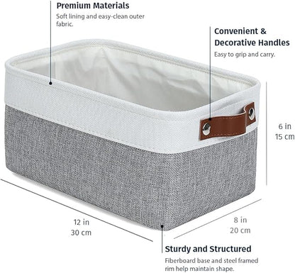 OrganiHaus Small Fabric Storage Bins for Shelves 6 Pack, 12x8in Closet Storage Bins for Shelves, Cloth Baskets for Organizing, Linen Closet Organizers, Fabric Basket, Gray/White