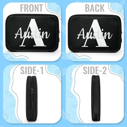 Custom Electronic Organizer Travel Case with Name Small Cable Storage Bag, Personalized Gifts Travel Essentials for Phone Cords Charger Accessories, Black