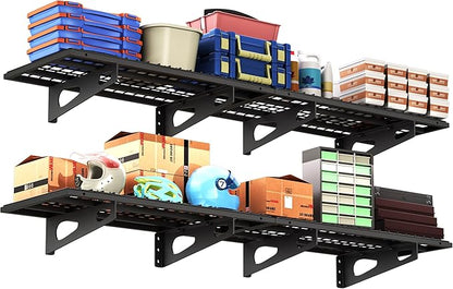 4-Pack 1.5x3FT Garage Shelving 17.7-inch-by-35.8-inch Wall Shelf Garage Storage Rack Wall Mounted Floating Shelves,Black