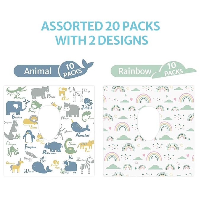 Blissful Diary 20 Pcs Toilet Seat Covers Disposable for Toddlers & Adults, Extra Large Waterproof, Portable Package for Travel, Kids Potty Training