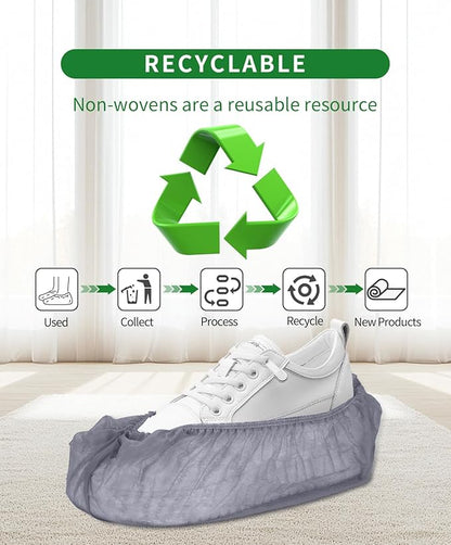 50Pcs(25 Pairs) Non-Woven Shoe Covers Disposable Non Slip for Indoors, Breathable | Durable | Boot Covers, Fits Up to Size 13 US Men (Gray)