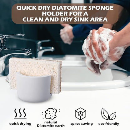 Geelin 2 Pack Diatomite Stone Sponge Holder for Kitchen Sink Absorbent Sponge Drying Rack Dish Organizer Kitchen Accessories Sink Tray(Grey)