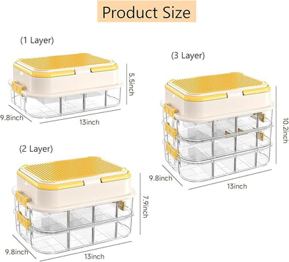 Toy Storage Organizer Box with Handle, Stackable Building Block Toy Box with Building Plate Lid & Removable Sorting Trays, Cubby Bins and Containers 2 Layer (Lemon)