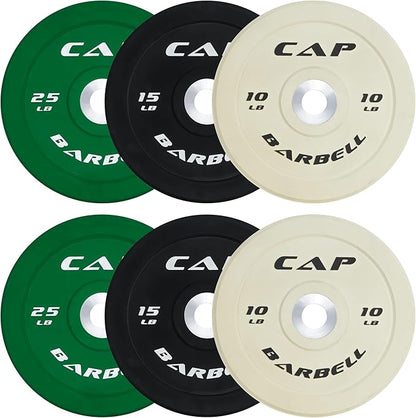 CAP Barbell 2-Inch Olympic Bumper Plate Weight Set with 6 Post Rack | 100-370 lbs | Multiple Options