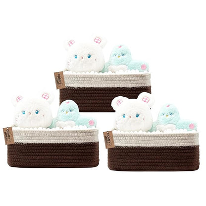 COMFY-HOMI 13" x 8.5" x 5.1"Storage Baskets for Organizing | Cotton Rope Woven Basket | Toy Storage Bin Box | Basket for Shelves, Closet Organizer Bin, Decorative Closet Shelf, 3 Pack,WHT/dark brown