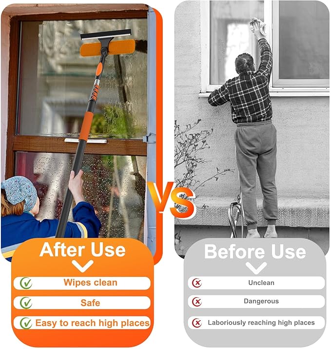 26FT High Reach Duster Cleaning Kit with Extension Pole, High Ceiling Fan Cleaner Duster Tool for Fan Blades, Window Washing Kit with Microfiber Feather Duster & Window Squeegee