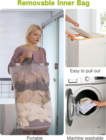 efluky Double Laundry Hamper with Wheels, Divided Laundry Hamper with Removable Bags, 2 Section Dirty Clothes Basket with Handles for Bathroom, Bedroom & Laundry Room, 160L Beige