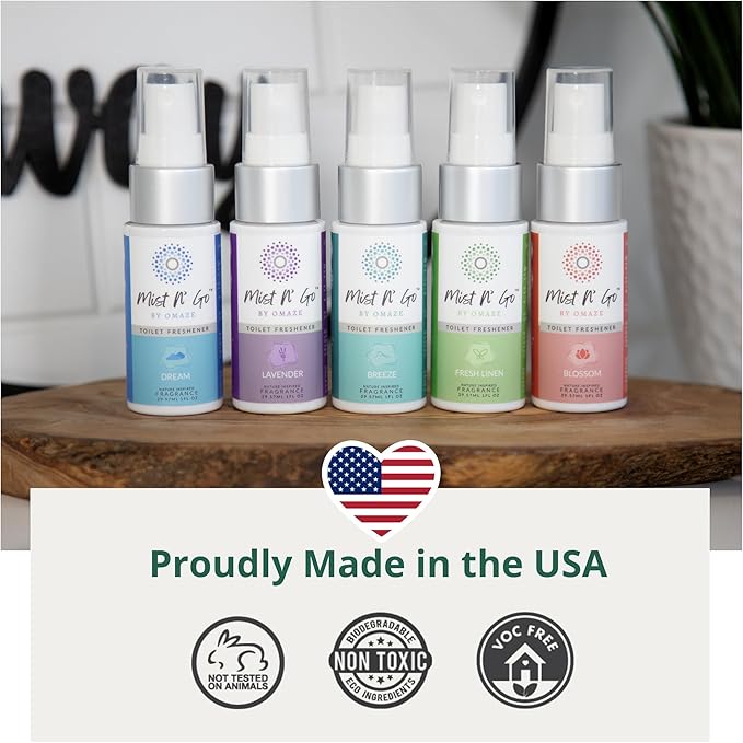 Mist N’ Go by Omaze Travel Bathroom Spray for Toilet Spray Odor Eliminator - Travel Toilet Spray for Bathroom Air Freshener Spray for Bathroom Deodorizer - Blossom Travel Size (1oz x1)