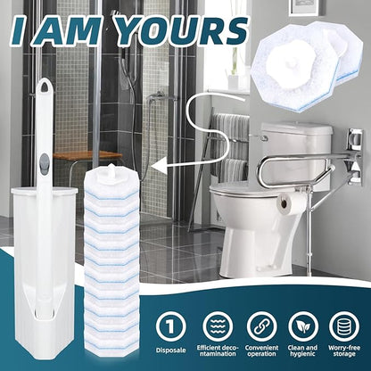 RLOW Disposable Toilet Brush Set with 20 Refills, Toilet Bowl Brush and Holder Disposable Toilet Cleaning System- Toilet Brush, Storage Caddy and 20 Refill Heads for Bathroom Cleaning