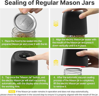 3 IN 1 Electric Mason Jar Vacuum Sealer Kit, Automatic Vacuum Sealer for Jars, Compatible With Food Storage, Vacuum Bags Seal, Wine Bottles, Birthday Gifts for Women, Gifts for Mom, Grandma