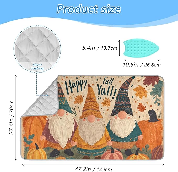 Cartoon Pumpkin Gnomes Fall Ironing Mat for Table top Portable Ironing Pad Blanket for Washer Dryer Countertop Travel