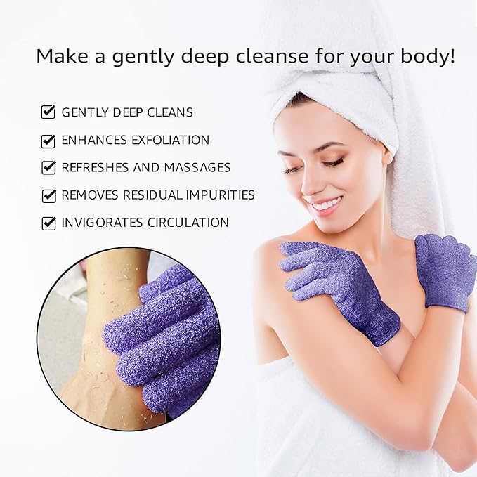 Evridwear Exfoliating Dual Texture Bath Gloves for Shower, Spa, Massage and Body Scrubs, Dead Skin Cell Remover, with Hanging Loop Heavy(5 Pairs Gift Set for Women)