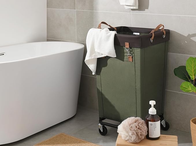 StorageWorks 160L Laundry Basket with Wheels, Large Rolling Hampers for Clothing Organizer, Dirty Clothes Basket for Hotel, Home, Closet, Dorm, Green