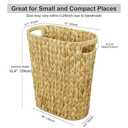 Wicker Trash Can,Bathroom Trash Can,Water Hyacinth Wicker Waste Basket for Bathroom,Handwoven Narrow Small Waste Basket for Bedroom,Office,5 Gallon