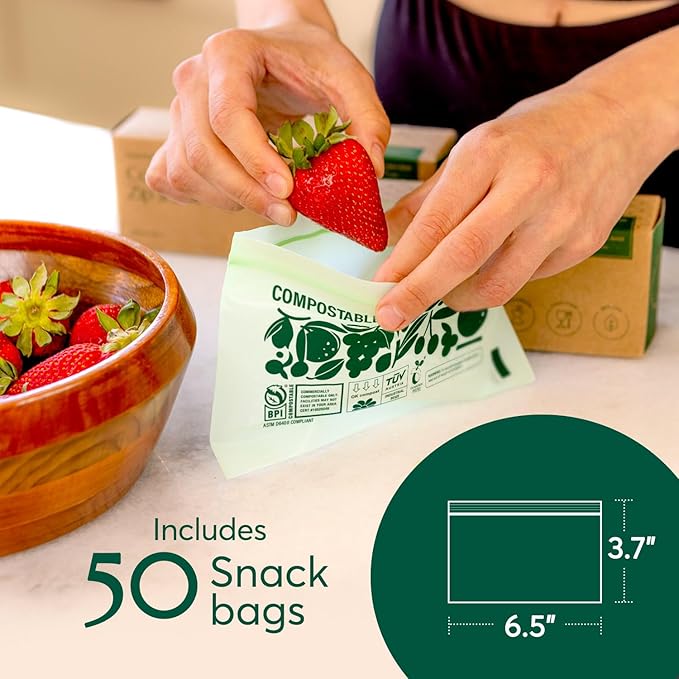 CLEANOMIC Compostable* Food Storage Bag Bundle - Gallon, Quart, Sandwich and Snack Sizes