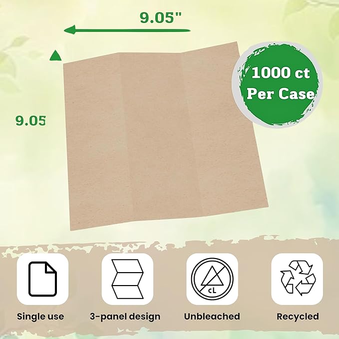 Brown Unbleached Z-Fold Paper Towels – 1000ct | Commercial Multifold Paper Towels for Dispenser | All-Natural, Bleach-Free, Tri-Fold Recycled Disposable Hand Towels for Bathroom & Kitchen Use