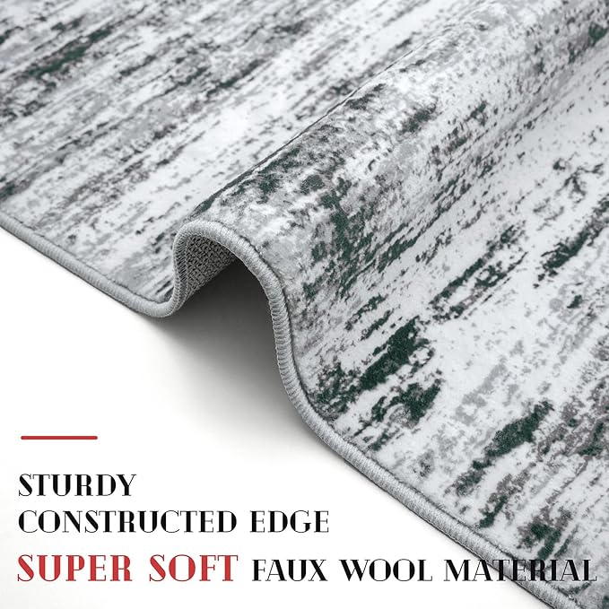 Modern Abstract Bedroom Runner Rug 2x7, Black Grey White Washable Kitchen Runner, Non-Slip Soft Thin Faux Wool Mat for Entryway, Hallway, Laundry Room, Indoor Home Decor